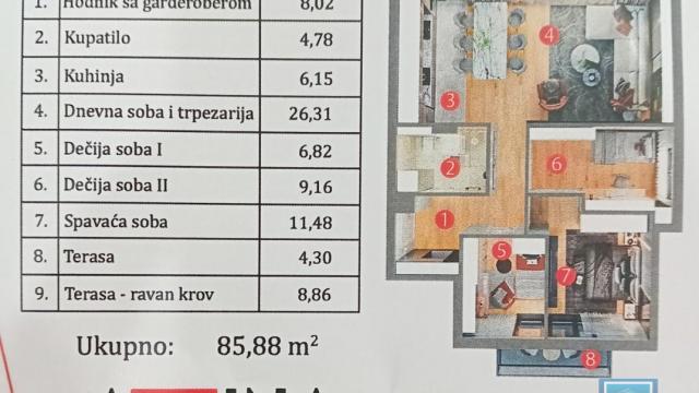 Stan, četvorosoban, Prodaja, 86m2, Aerodrom, Kragujevac