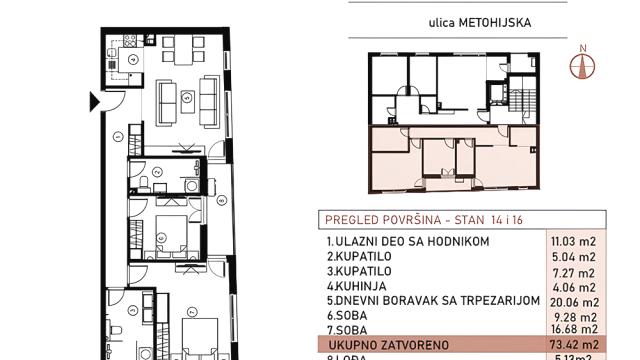 Stan, Troiposoban, Prodaja, 78m2, Metohijska