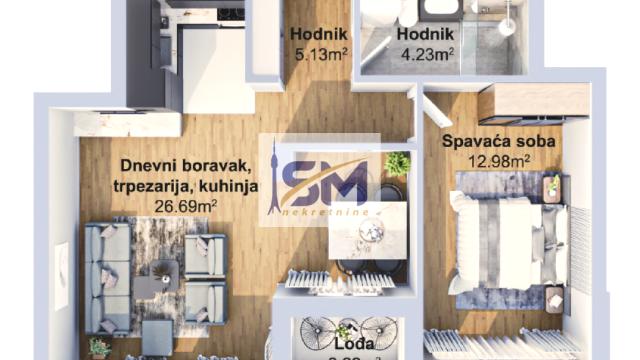 Stan, Dvosoban, Prodaja, 52m2, Muhar, Zemun, Novogradska