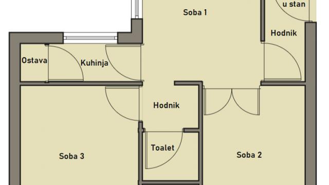 Stan, Trosoban, Prodaja, 62m2, Tabane, Gradska lokacija, Trosoban stan 62m2, 1. sprat - Tabane
