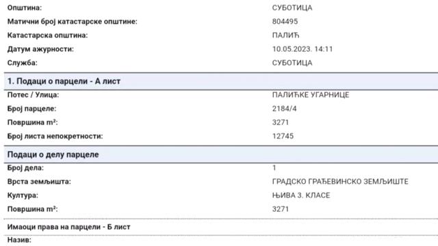 Plac, Prodaja, m2, Palić, Okolno mesto, Novosadski put