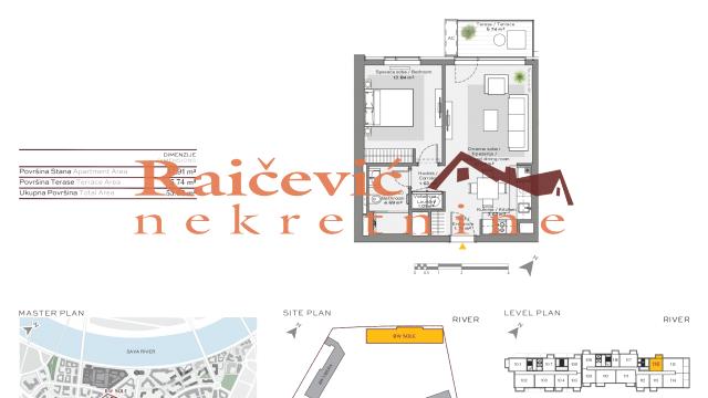 Stan, Dvosoban, Prodaja, 54m2, Beograd na vodi, Savski venac, Bulevar Vudroa Vilsona