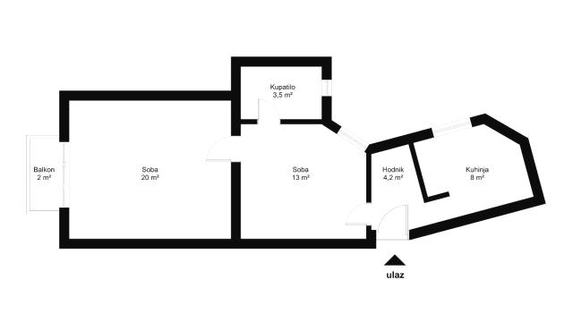 Stan, Dvosoban, Prodaja, 49m2, Mileševska