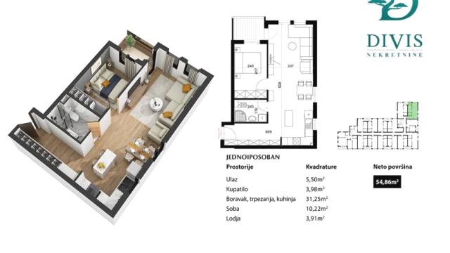 Stan, Jednoiposoban, Prodaja, 55m2, Čingrijina