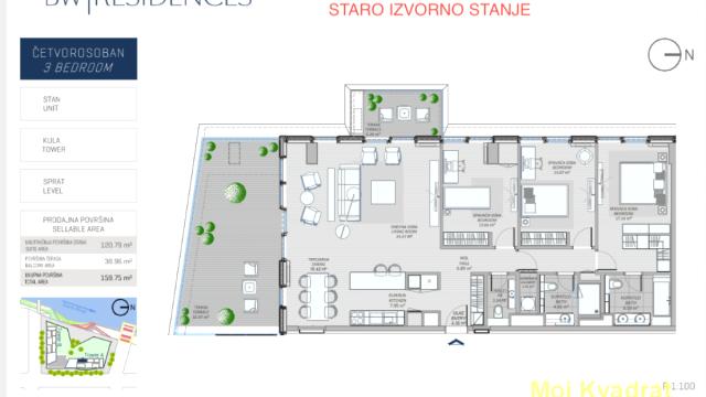 Stan, četvorosoban, Prodaja, 167m2, Beograd na vodi, Savski venac, Hercegovačka (BW Residences)