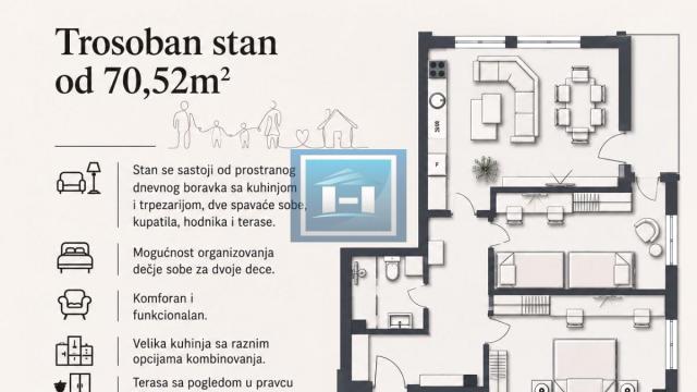 Stan, Trosoban, Prodaja, 71m2, Aqua park, Gradska lokacija, Jagodina
